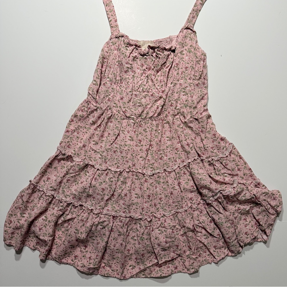 Altar’d State Women's Short Pink Floral Tiered Spaghetti Strap Dress, Size L